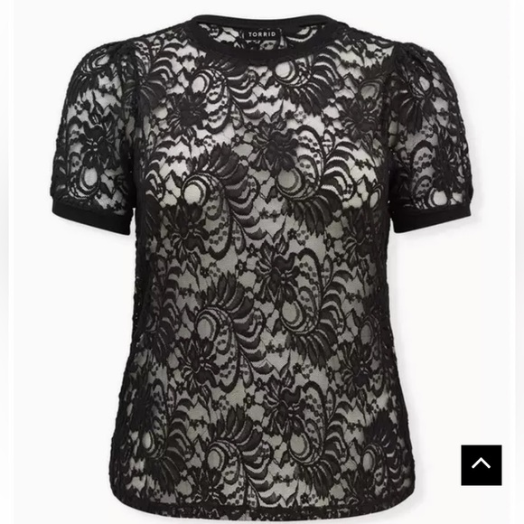 NWT TORRID Puff Sleeve Sheer Lace Crew Neck Tee Top Sz 2 18 20 - Picture 1 of 7